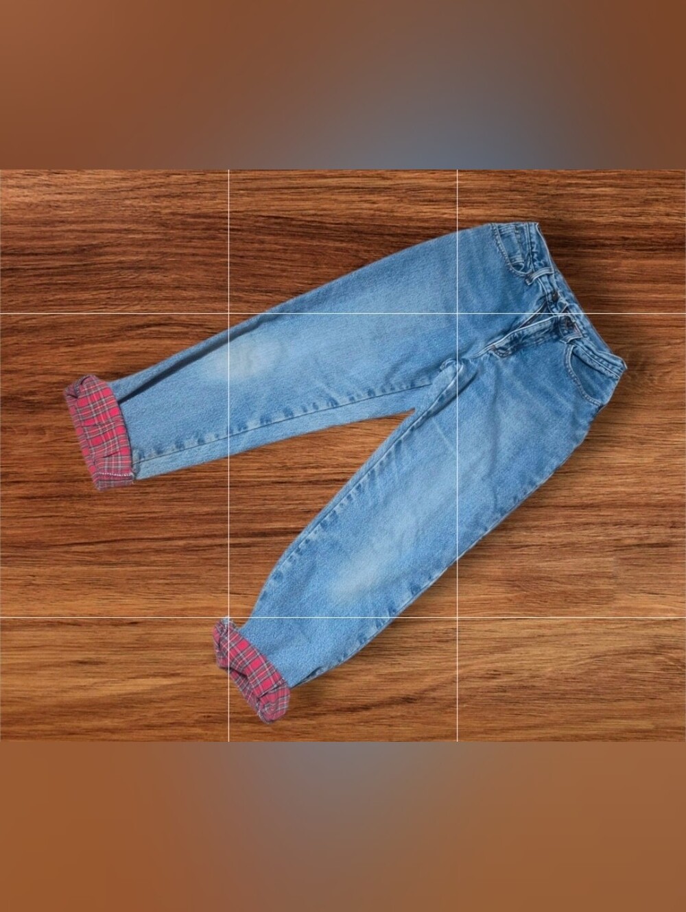 L.L.Bean Vintage  Double L Relaxed Fit Jeans with Red Plaid Cuffs